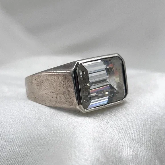 Vintage sterling silver cubic zirconia quartz statement ring - Picture 1 of 10